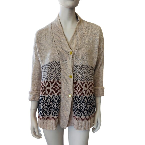 Women's 90's Fair Isle Cardigan Sweater 3/4 Sleeves Forever 21 Contemporary - Picture 1 of 4